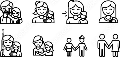 Empathy thin line icon set. Contains nubes love, charity, donation, help, care, volunteer, solidarity, support, social, assistance, communication, together, relationship, honesty. Vector illustration