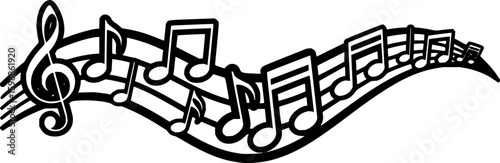 black musical notes on staff clip art preview