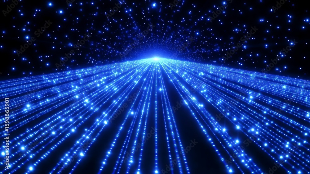Obraz premium Abstract Digital Data Stream with Glowing Blue Light Particle Trails