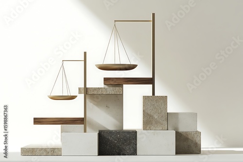 Justice balance scales on blocks, concept of law and equality, legal symbol and jurisprudence