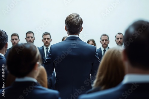 Leader Addresses Team: Business Meeting with Focus on Strategy and Vision, Empowering Communication