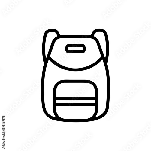 Simple graphic representation of a rucksack with straps and a small front pocket design element present