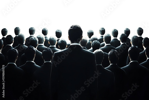 Leadership concept: Crowd of business men following one leader. Teamwork and unity