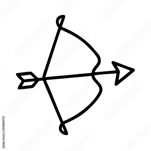Simple graphic showing a bow and arrow ready to be shot with a white background displayed here