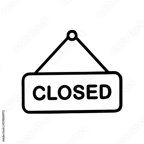 Hanging closed sign with bold outline and simple design indicating store is not currently open today