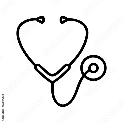 A simple line drawing of a black stethoscope with earpieces and chestpiece on a white background