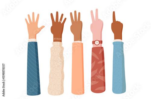 Flat cartoon hand count gesture collection with expressive fingers set. Diverse fingers from cartoon hands show numbers and count in flat style. Ideal set for educational projects and creative design.