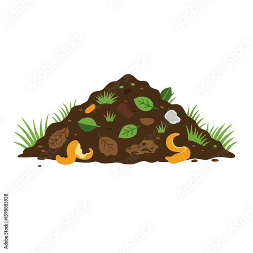 Vector illustration of compost pile organic waste on white background, gardening concept