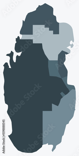 Map of Qatar with regions. Just a simple country border map with region division. Blue grey color palette. Blank Qatar shape with administrative division. Vector illustration.