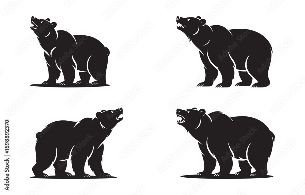 Naklejka premium Black bear silhouettes in various poses perfect for use in logos and wildlife designs