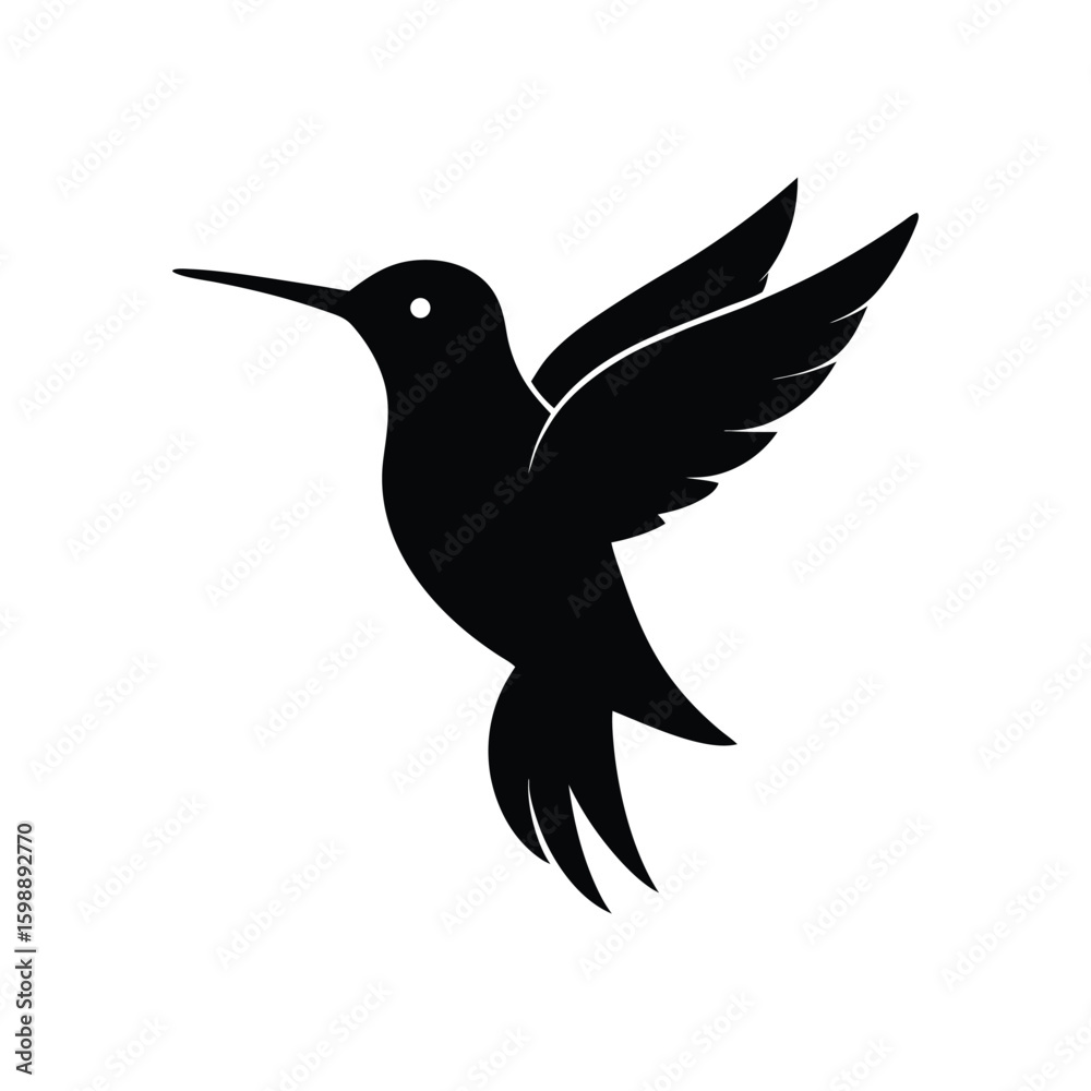 Obraz premium a hummingbird bird full black silhouette vector illustration on white background