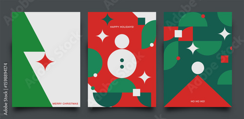 Holiday Greeting Card collection. Simply shapes and basic colors modern design. Vector Illustration.