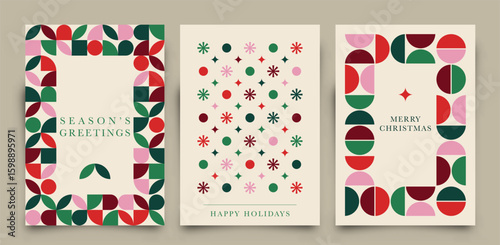 Modern abstract holiday greeting cards collection. Simply shapes and basic colors vector Illustration.
