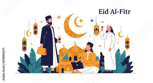 Eid Al-Fitr Celebration Modern Flat Illustration