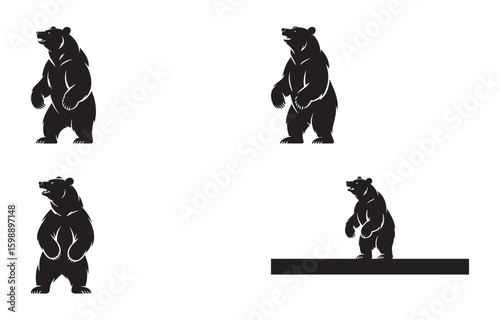 Silhouette illustrations of brown bears in various poses standing on hind legs