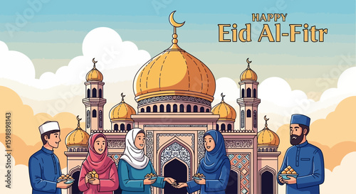 Happy Eid Al-Fitr Celebration with Muslim Community at Mosque