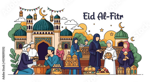 Eid Al-Fitr Celebration Illustration