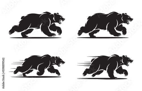 Silhouettes of running bears in different poses representing speed and power for design
