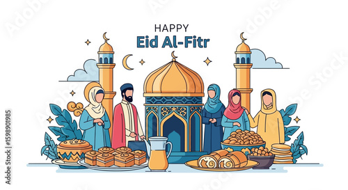 Happy Eid Al-Fitr Celebration Illustration