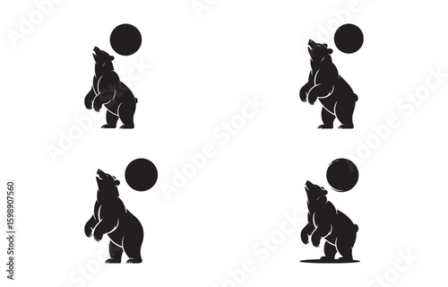 Black bear silhouette stargazing upward with moon modern minimalist emblem concept design