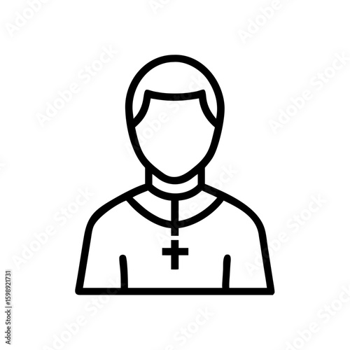 A simple depiction of a priest with a cross necklace in a minimalist outlined graphic style image design