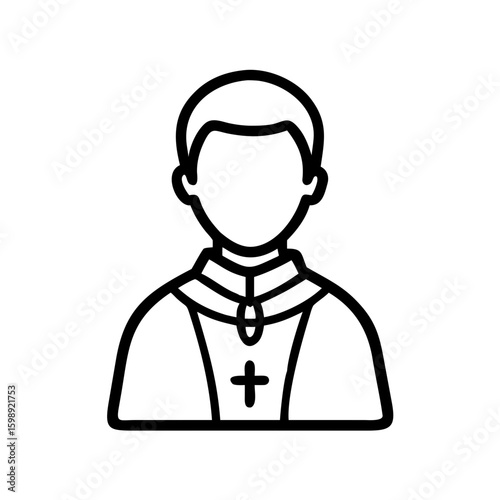 Simple graphic showing a religious figure wearing a clerical collar and cross on their garment