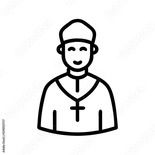 A simple depiction of a religious figure wearing a cross and a clerical collar garment design