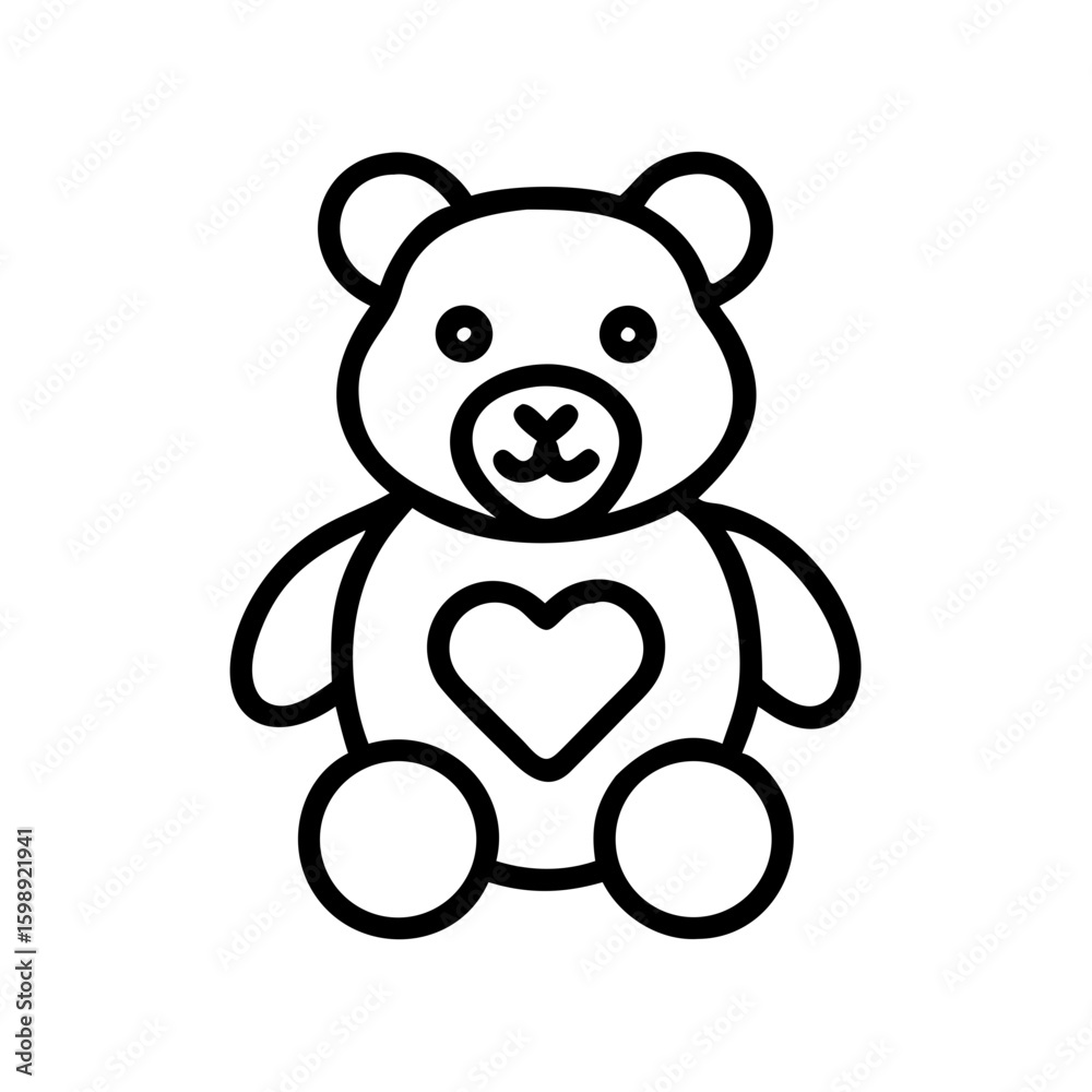 Naklejka premium A simple drawing of a stuffed animal teddy with a heart on its belly, outline style, cute design