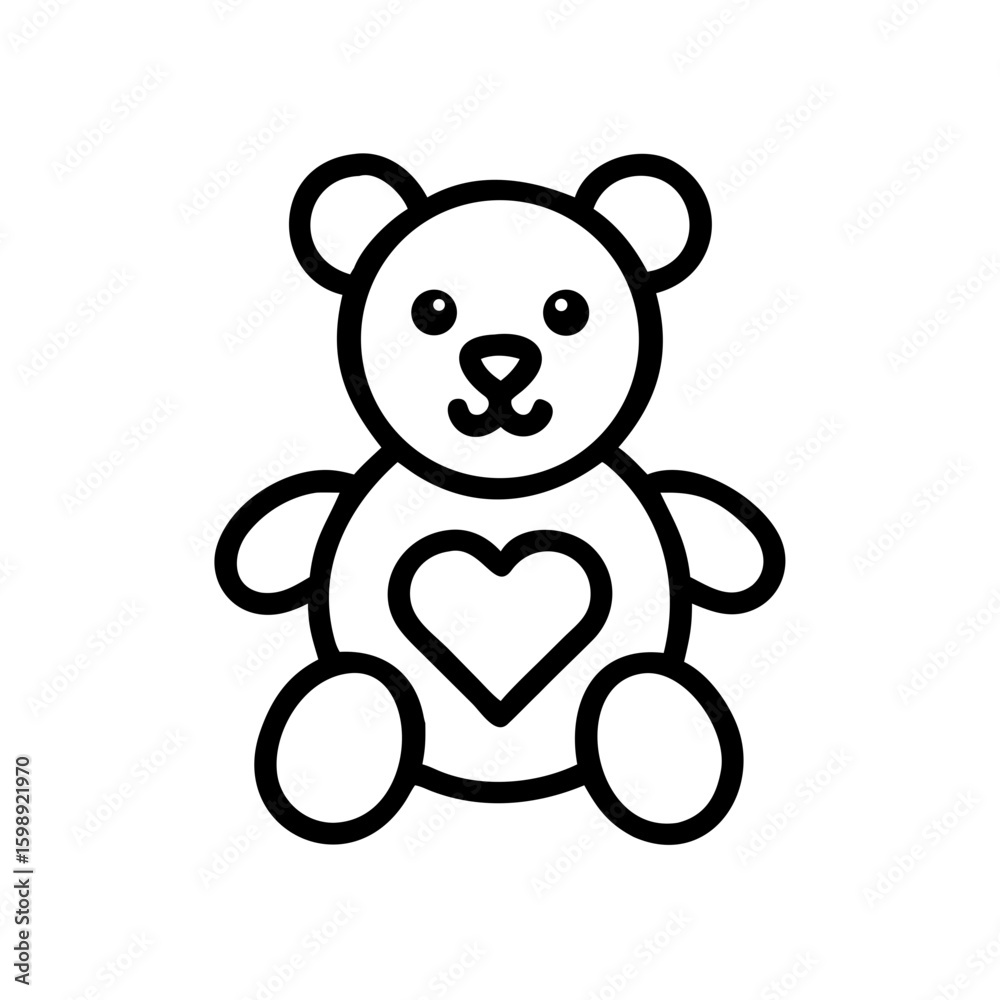 Fototapeta premium Outlined teddy bear with a heart on its chest in a simple and cute design style perfect for children