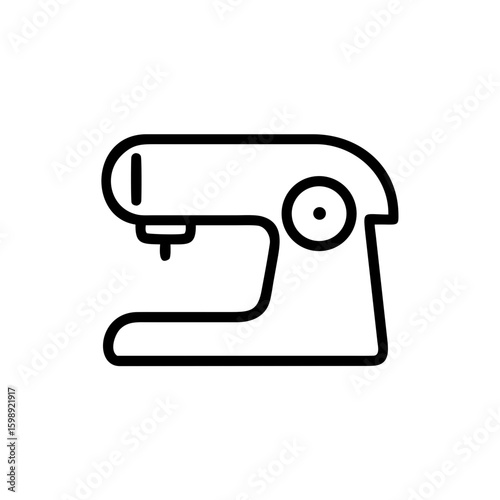 Simple graphic depiction of a classic sewing machine in a minimalist outline design style and format