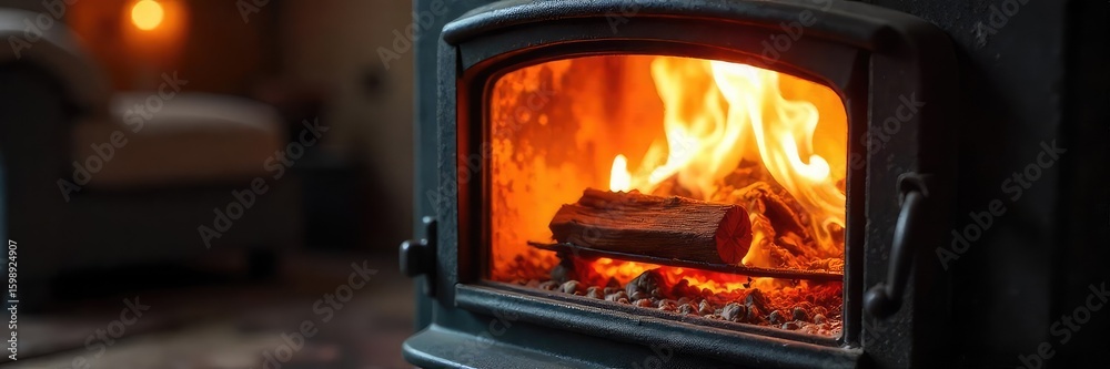 custom made wallpaper toronto digitalClose-up of a rustic wood-burning stove glowing warmly, embers visible within the firebox, casting a soft orange light Perfect for cozy autumn or winter themes , fuel, relaxing