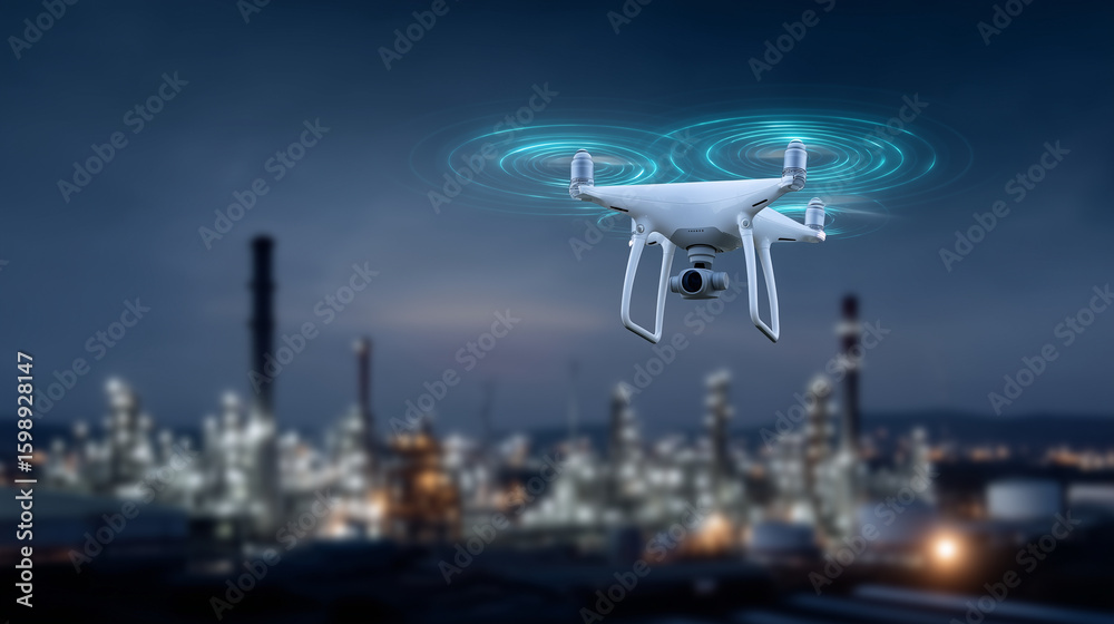 Obraz premium predictive maintenance is performed by drones scanning machinery via IoT networks