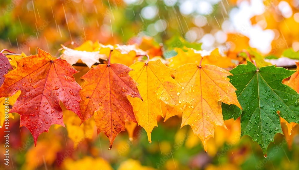 Obraz premium Autumn leaves in the rain