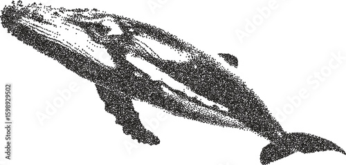 Whale y2k retro stipple art ocean brutalist halftone vector png transparent, mammal 2000s photocopy effect tattoo aesthetic