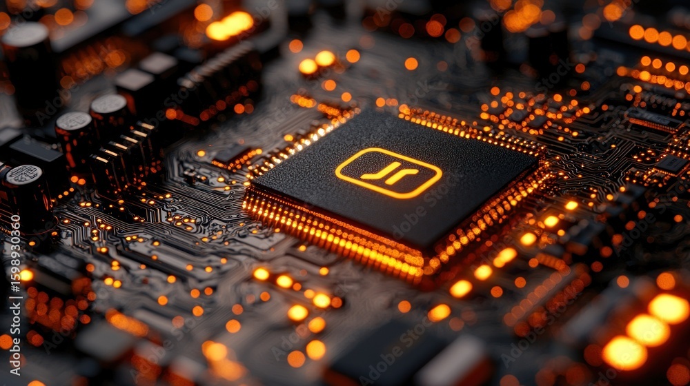 Obraz premium Illuminated Microchip: A Close-Up of Advanced Technology