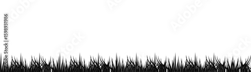 Dark grey grass border vector illustration featuring a natural patch of stylized grass blades perfect for shadowy scenes, eerie landscapes, and mysterious outdoor designs.