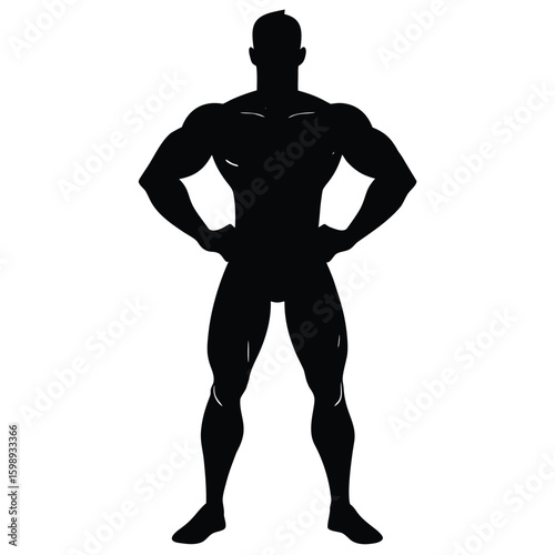 Muscular Silhouette of a Man Standing with Hands on Hips Posing Boldly