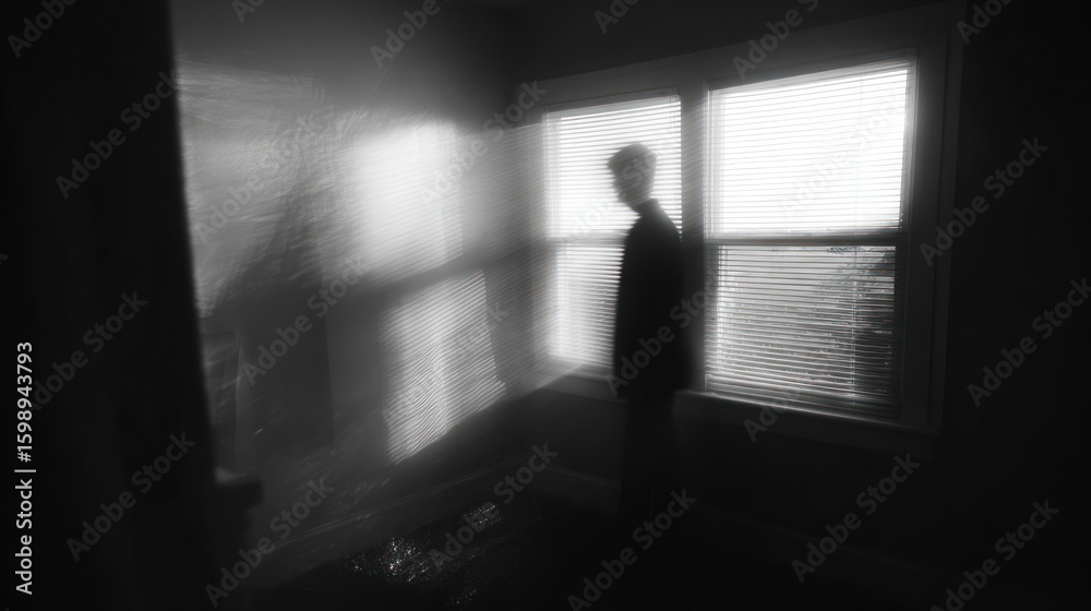 Fototapeta premium Silhouette figure in a room bathed in light