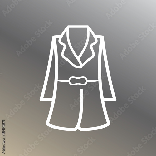 Long coat clothing icon in white outline on gradient background