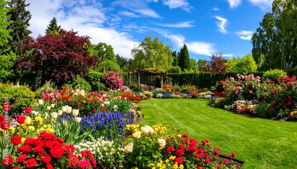 Naklejka premium Colorful garden in full bloom