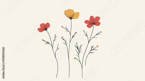 Elegant Minimalist Floral Line Art Simple Flat Vector Illustration