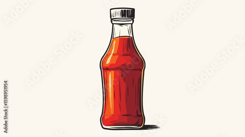 Professional Engraving Illustration of BBQ Sauce Bottle for Culinary Design Projects
