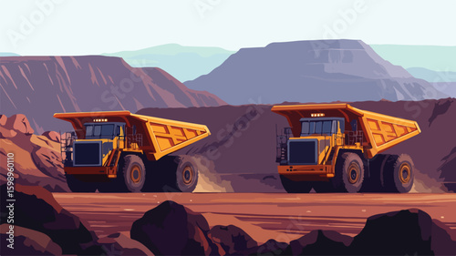 Heavy Duty Mining Dump Trucks Moving Through Open Pit Mine