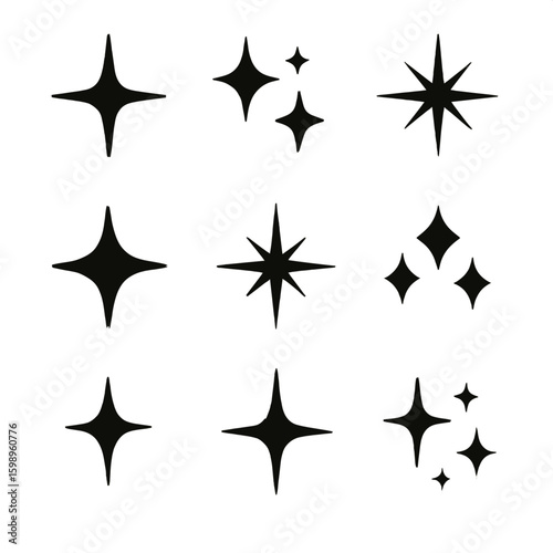 black and white stars sparkle icons