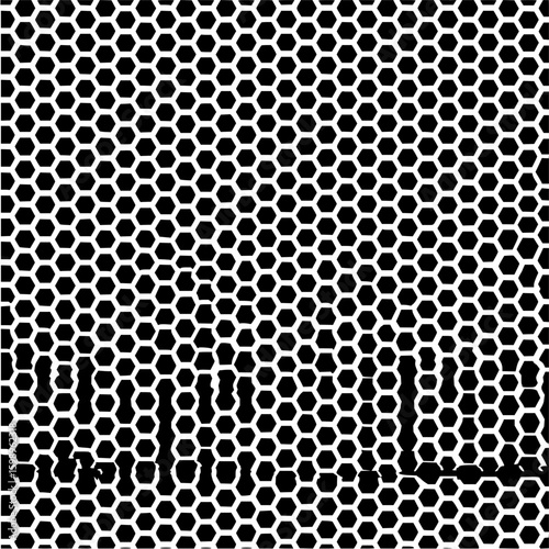 Abstract black and white hexagon pattern with dripping effect at the bottom of the design element