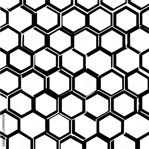 Black and white honeycomb pattern with thick lines creating a seamless geometric design structure look alike