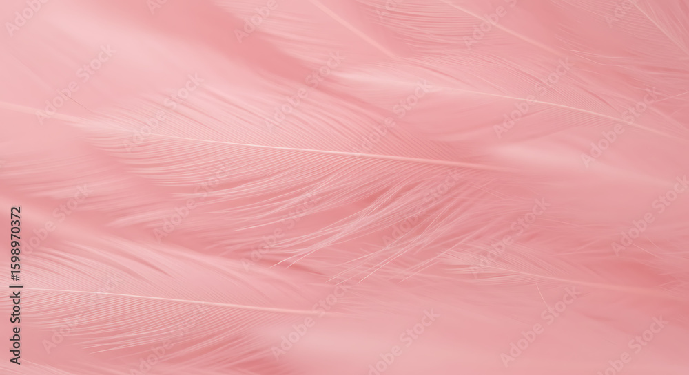 Fototapeta premium Close-up of delicate feathers overlapping with soft pink and white tones, abstract pattern