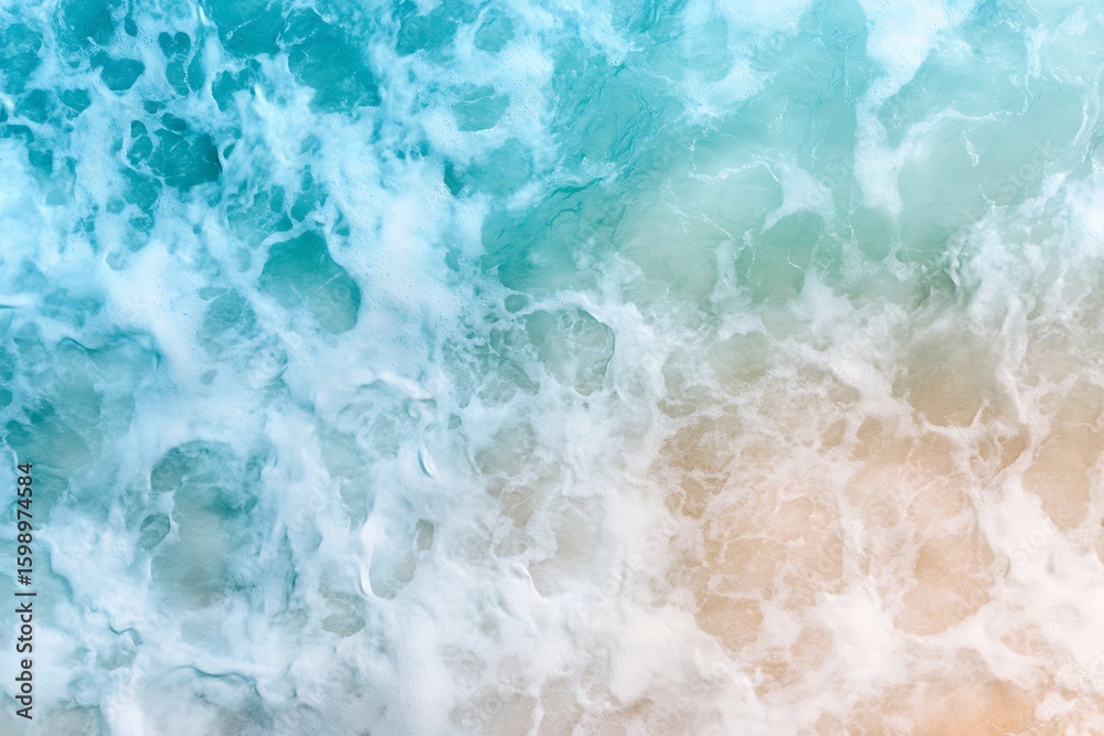 Fototapeta premium Ocean Waves Crashing on Sandy Beach, Aerial View