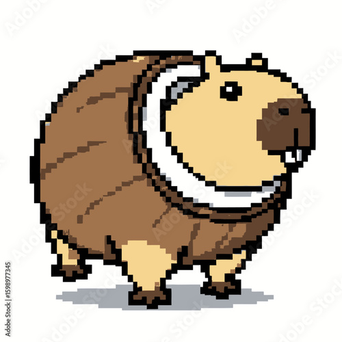 Anomali Italian Brainrot. Cute pixel art capybara with a rounded brown body buck teeth and blushing cheeks. Vector Illustrations. EPS Editable