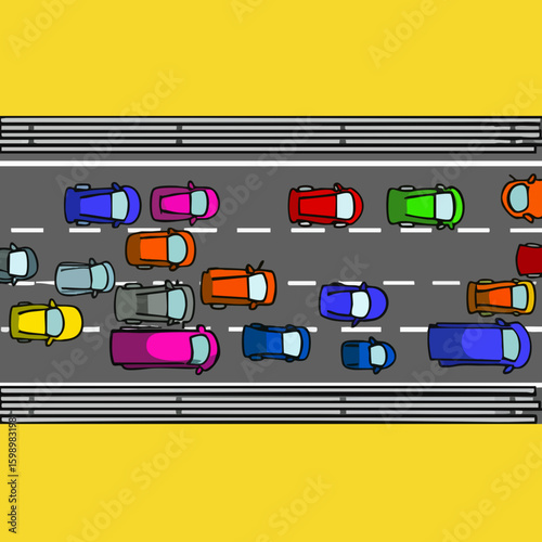 Aerial View of Traffic Congestion on a Roadway